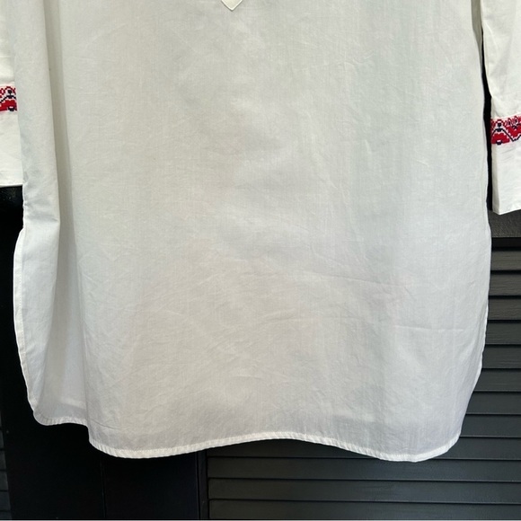 J. Crew Tunic/Mini Shirtdress Embroidered Red & Navy Geometric Patterns, Size Sm - Picture 15 of 16